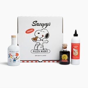 Brightland Snoopy's Pizza Night 3Pc Set: Olive Oil, Pizza Oil & Balsamic Vinegar